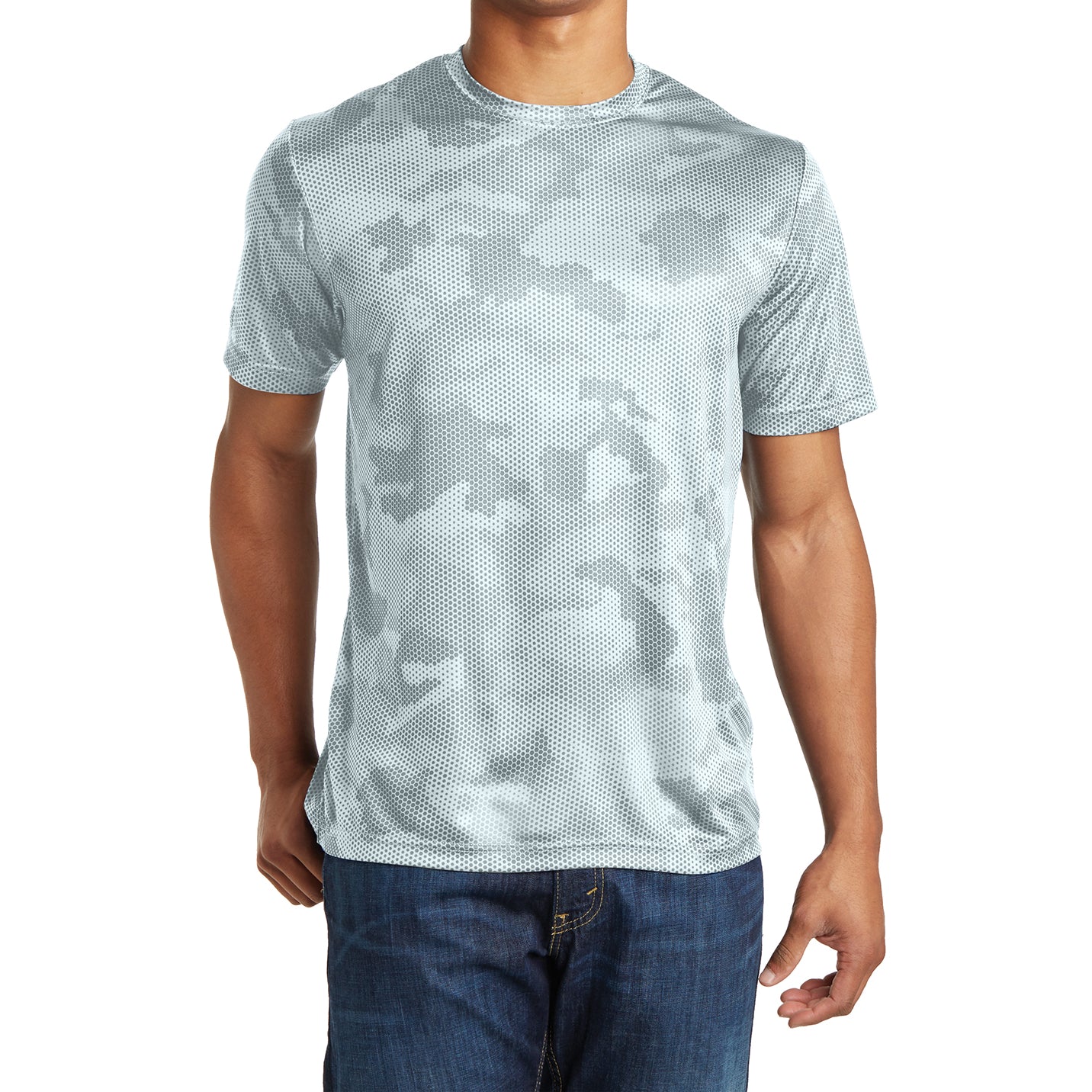 Moisture Wicking CamoHex Tee Shirt White Front