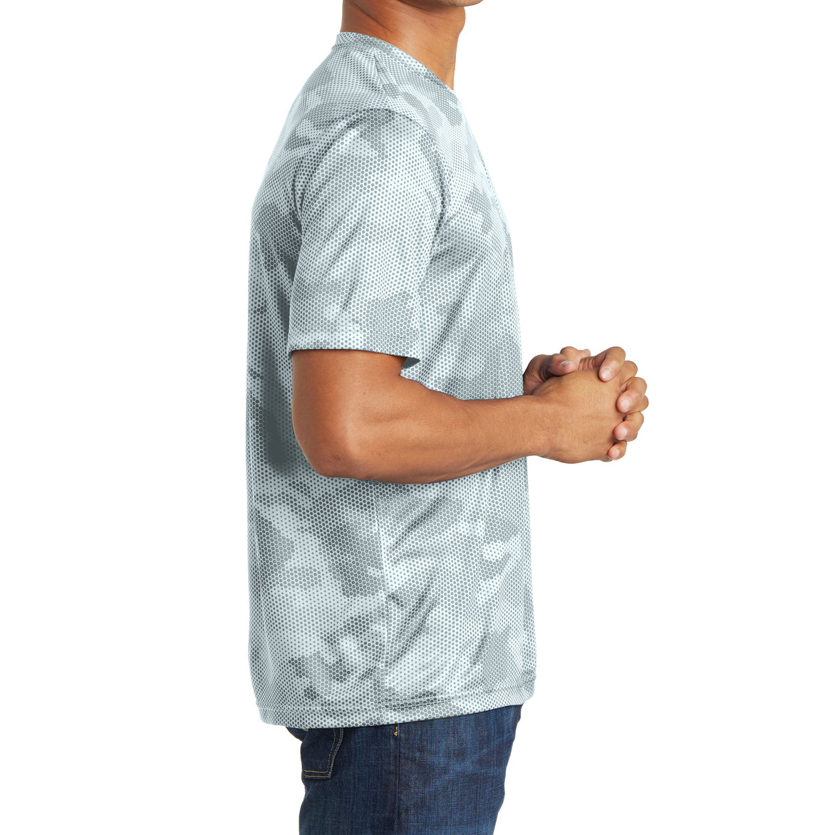 Moisture Wicking CamoHex Tee Shirt White Side