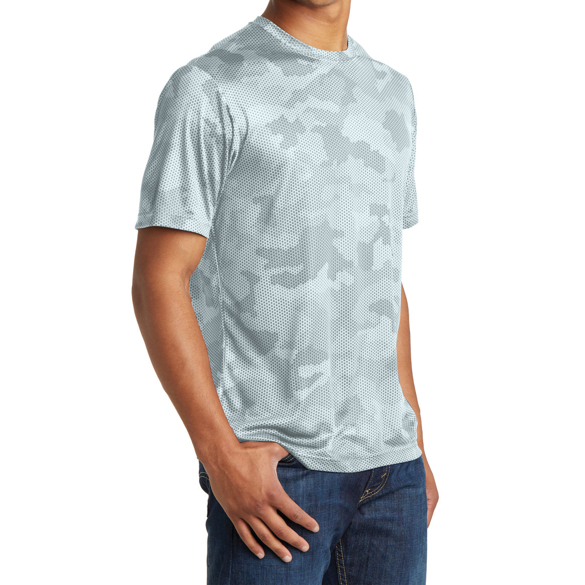 Moisture Wicking CamoHex Tee Shirt White Side