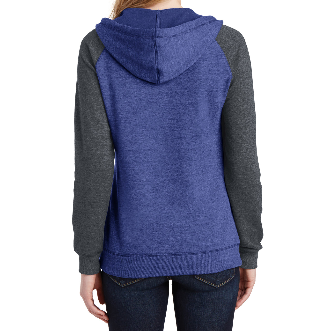 Women's Juniors Lightweight Fleece Raglan Hoodie Heathered Deep Royal/Heathered Charcoal - Back
