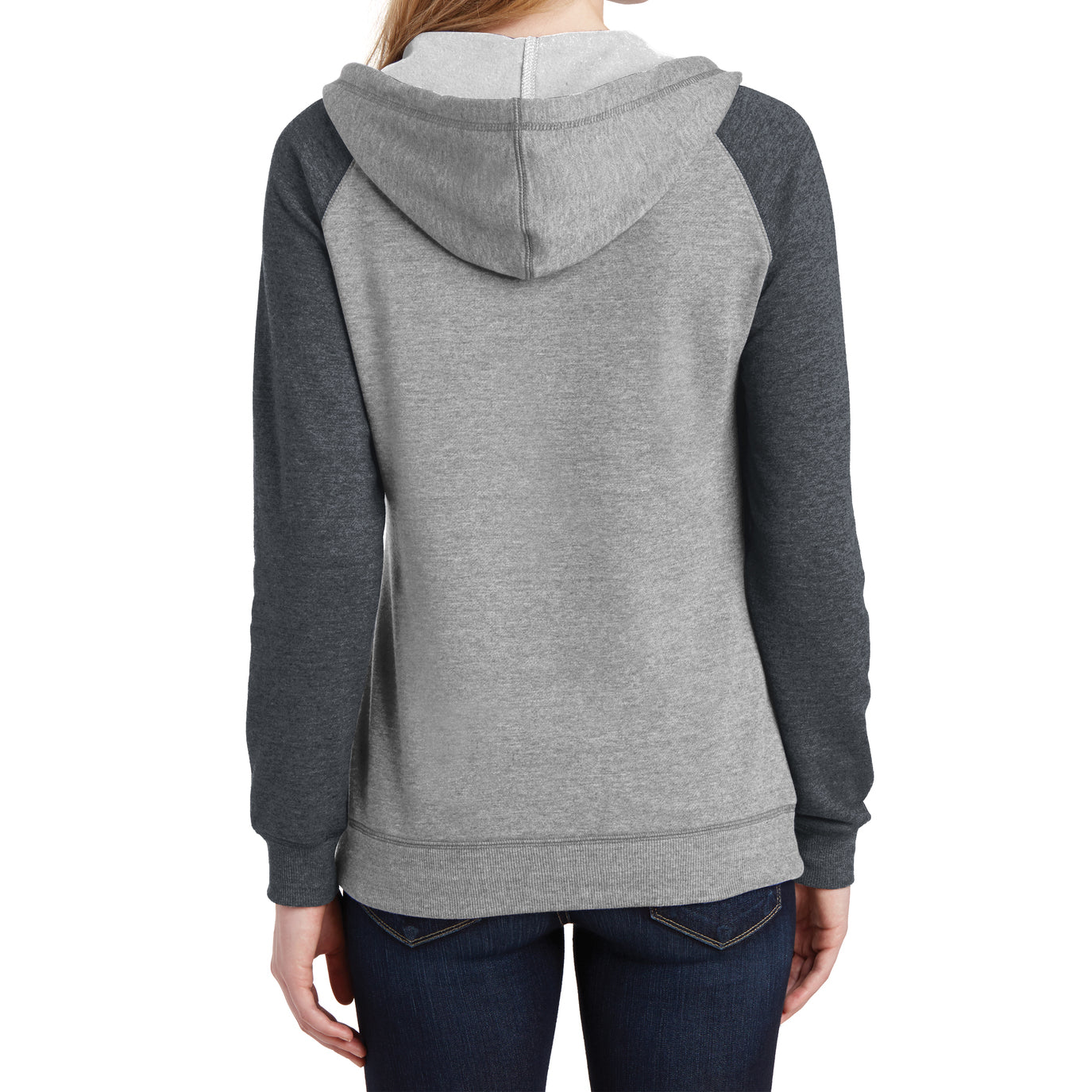 Women's Juniors Lightweight Fleece Raglan Hoodie Heathered Grey/Heathered Charcoal - Back