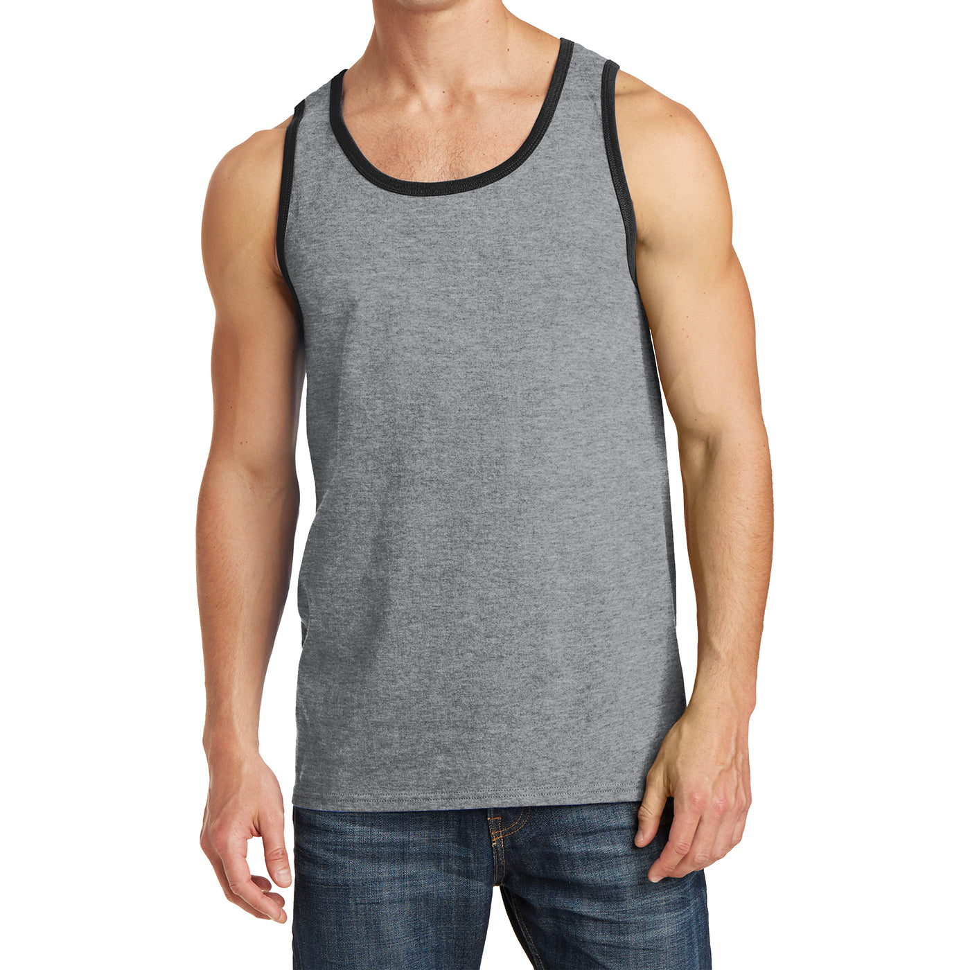 Men's Core Cotton Tank Top - Athletic Heather/ Jet Black - Front