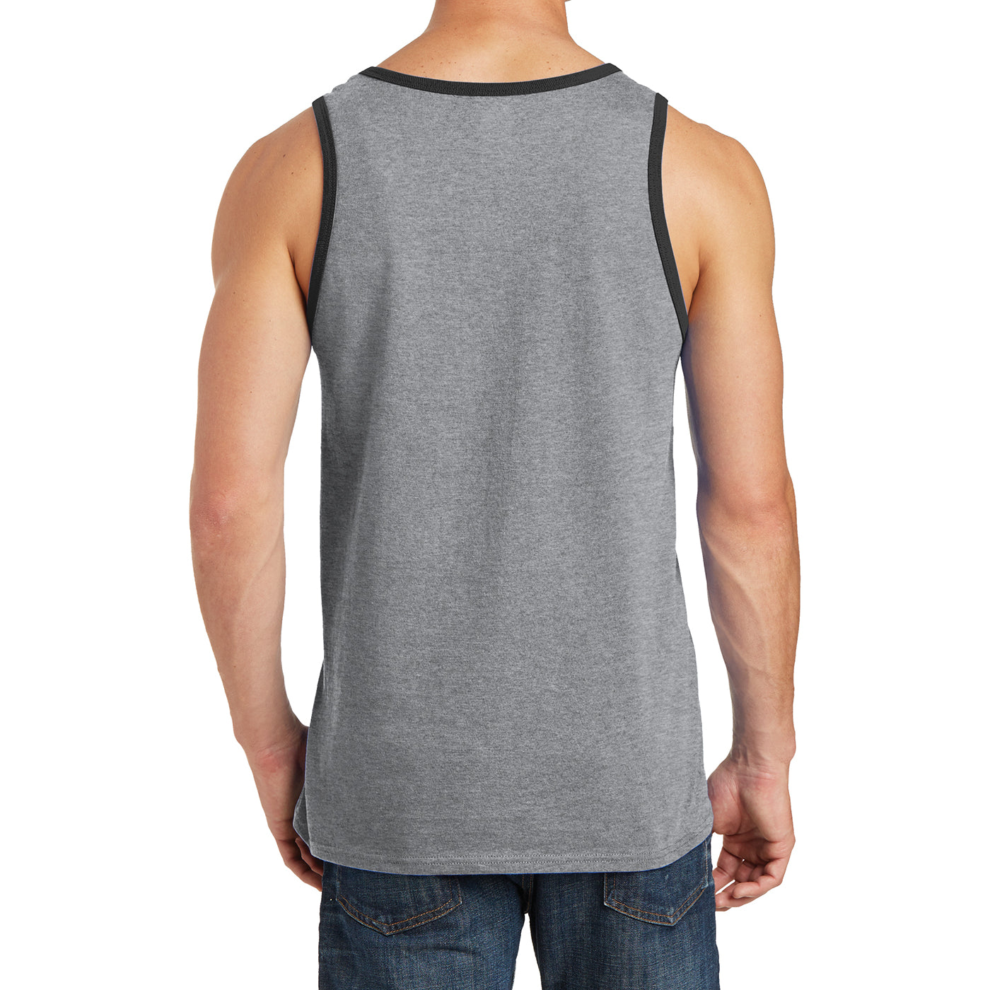 Men's Core Cotton Tank Top - Athletic Heather/ Jet Black - Back