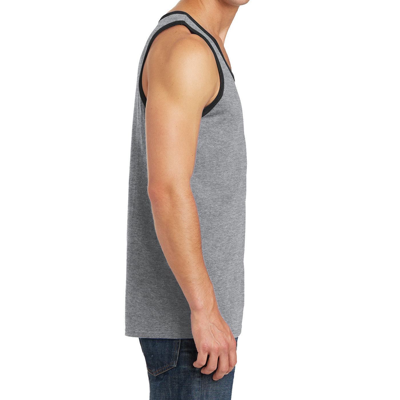 Men's Core Cotton Tank Top - Athletic Heather/ Jet Black - Side