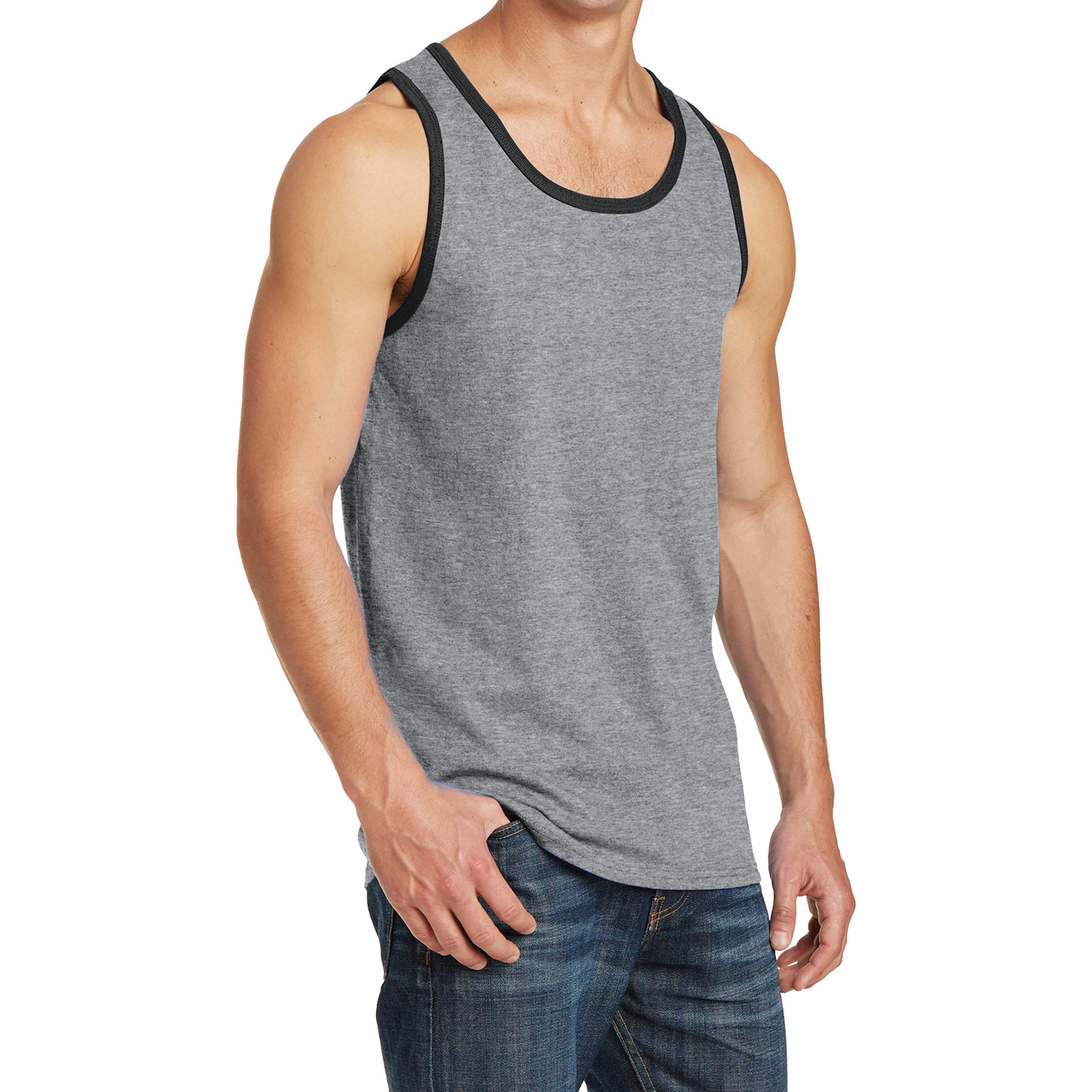Men's Core Cotton Tank Top - Athletic Heather/ Jet Black - Side