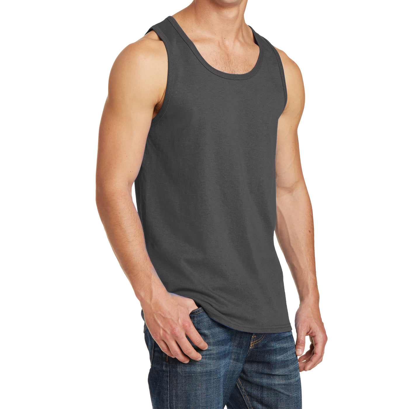Men's Core Cotton Tank Top - Charcoal - Side