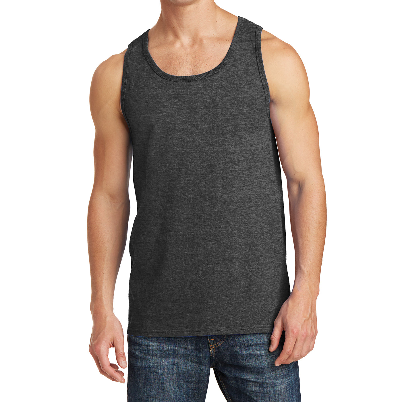 Men's Core Cotton Tank Top - Dark Heather Grey - Front