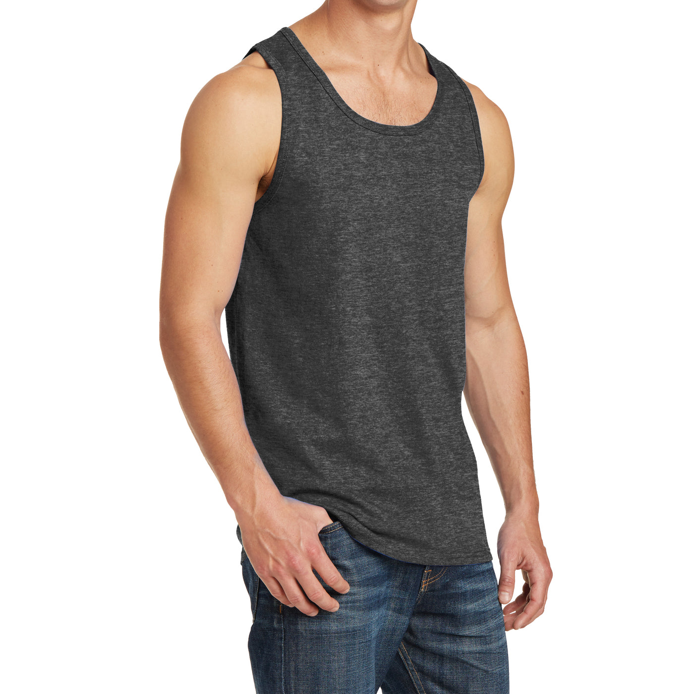 Men's Core Cotton Tank Top - Dark Heather Grey - Side