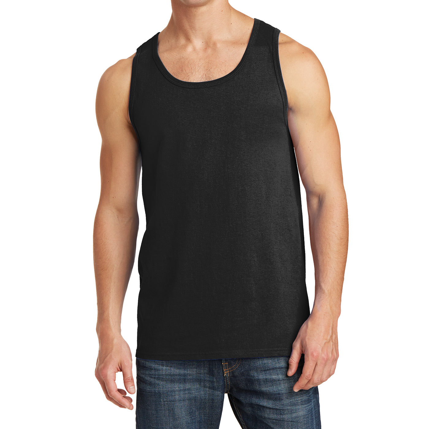 Men's Core Cotton Tank Top - Jet Black - Front