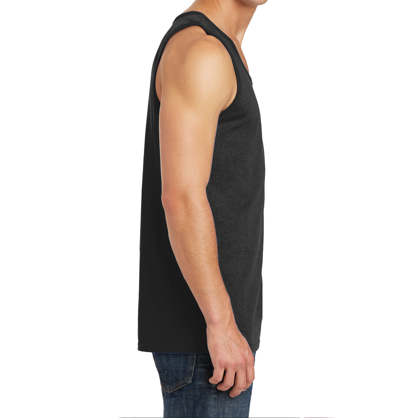 Men's Core Cotton Tank Top - Jet Black - Side