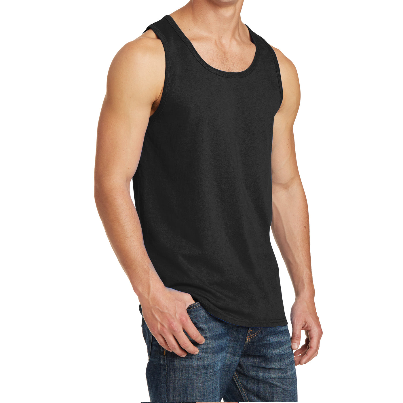 Men's Core Cotton Tank Top - Jet Black - Side