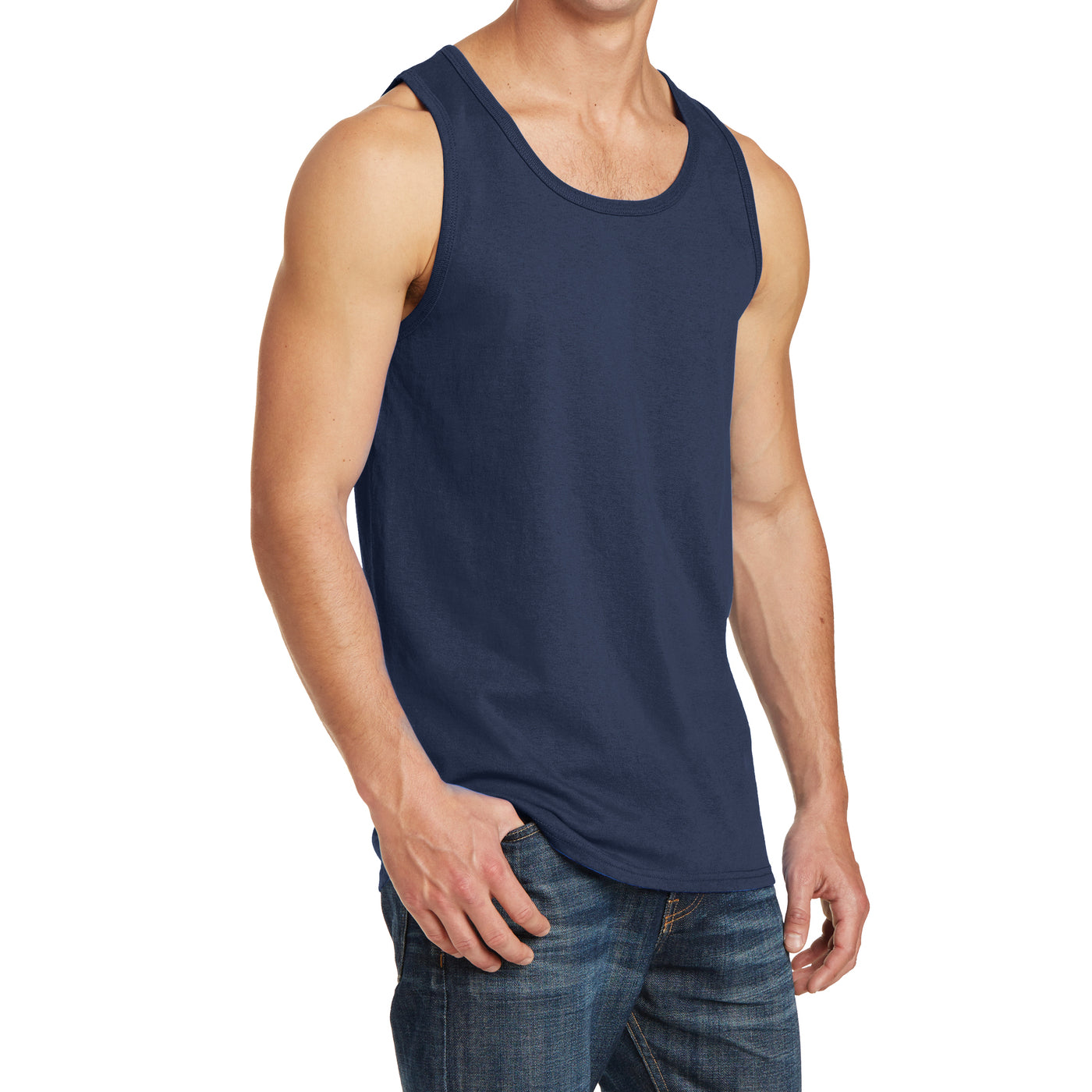 Men's Core Cotton Tank Top - Navy - Side