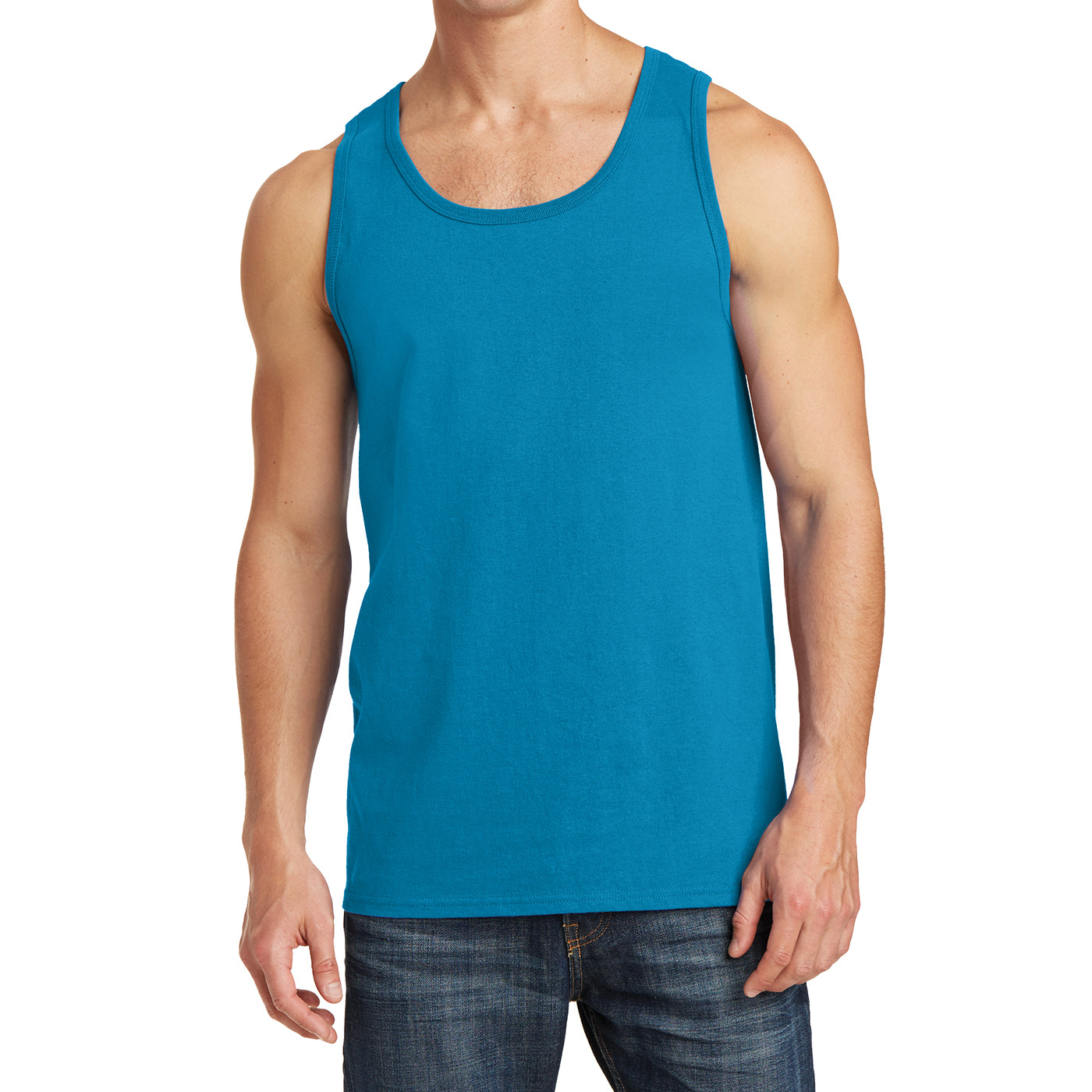 Men's Core Cotton Tank Top - Neon Blue - Front
