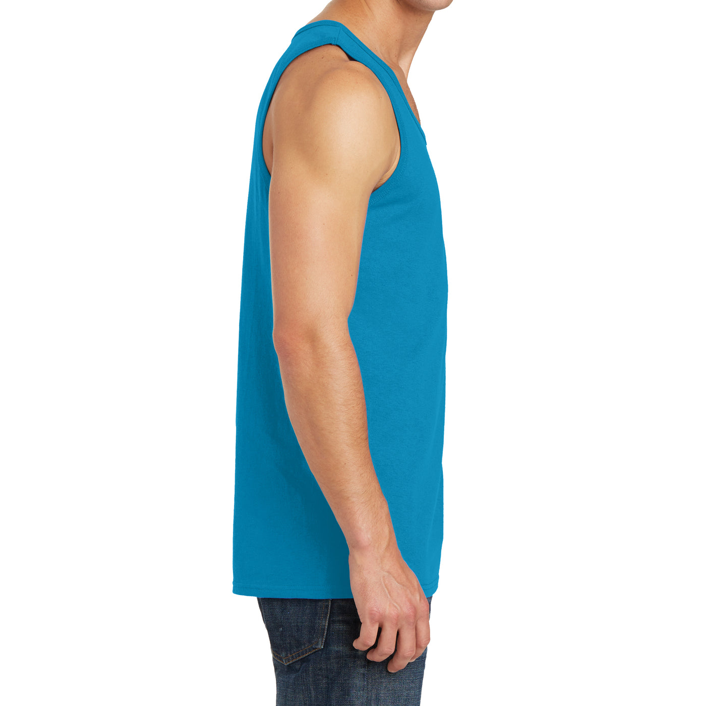 Men's Core Cotton Tank Top - Neon Blue - Side