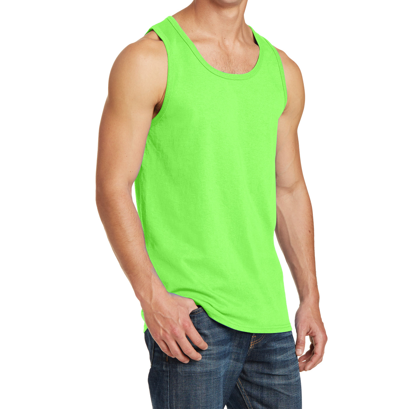 Men's Core Cotton Tank Top - Neon Green - Side