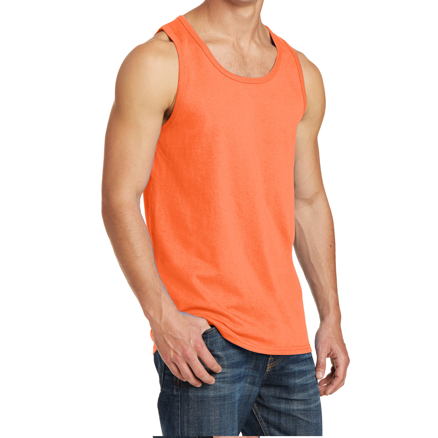 Men's Core Cotton Tank Top - Neon Orange - Side
