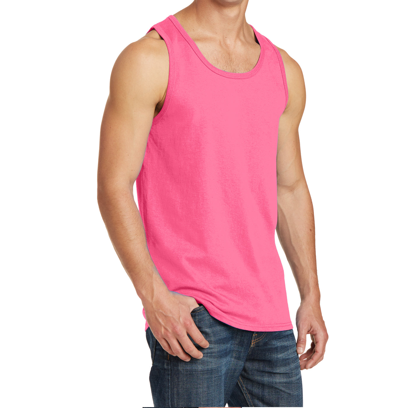 Men's Core Cotton Tank Top - Neon Pink - Side