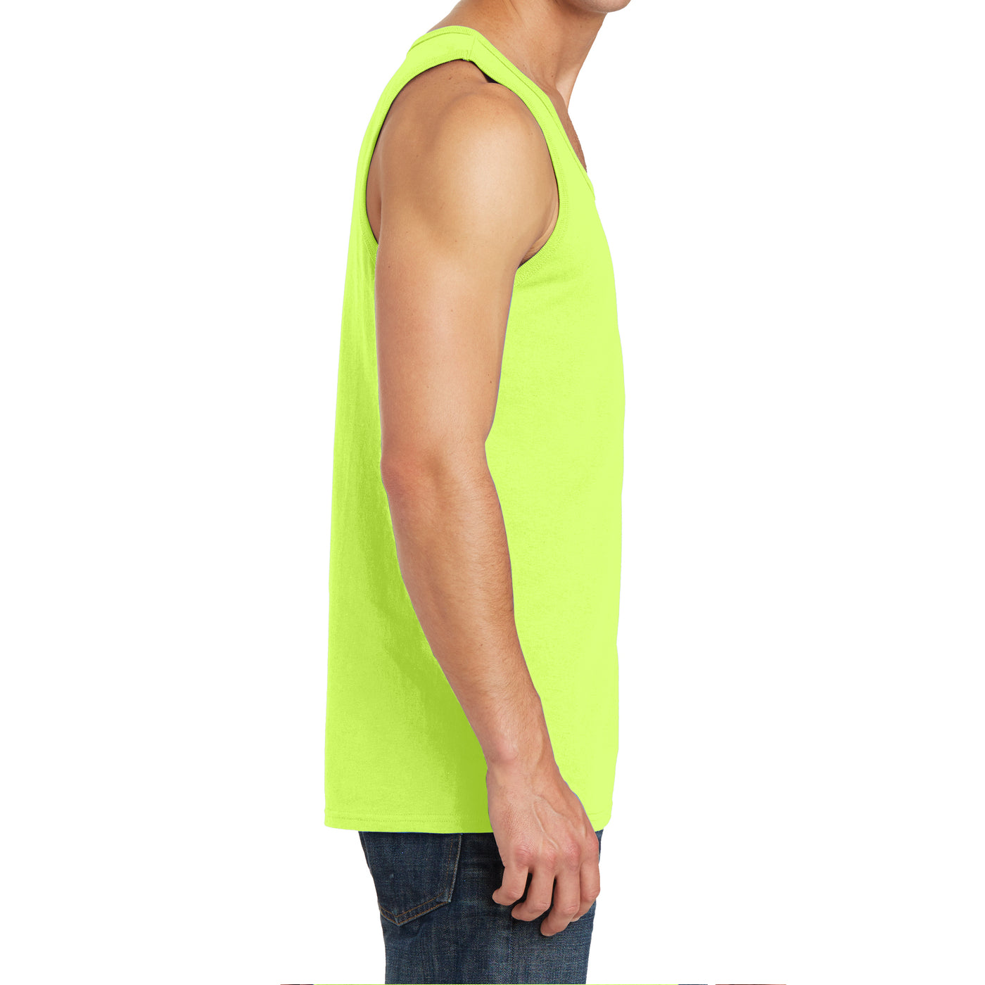Men's Core Cotton Tank Top - Neon Yellow - Side