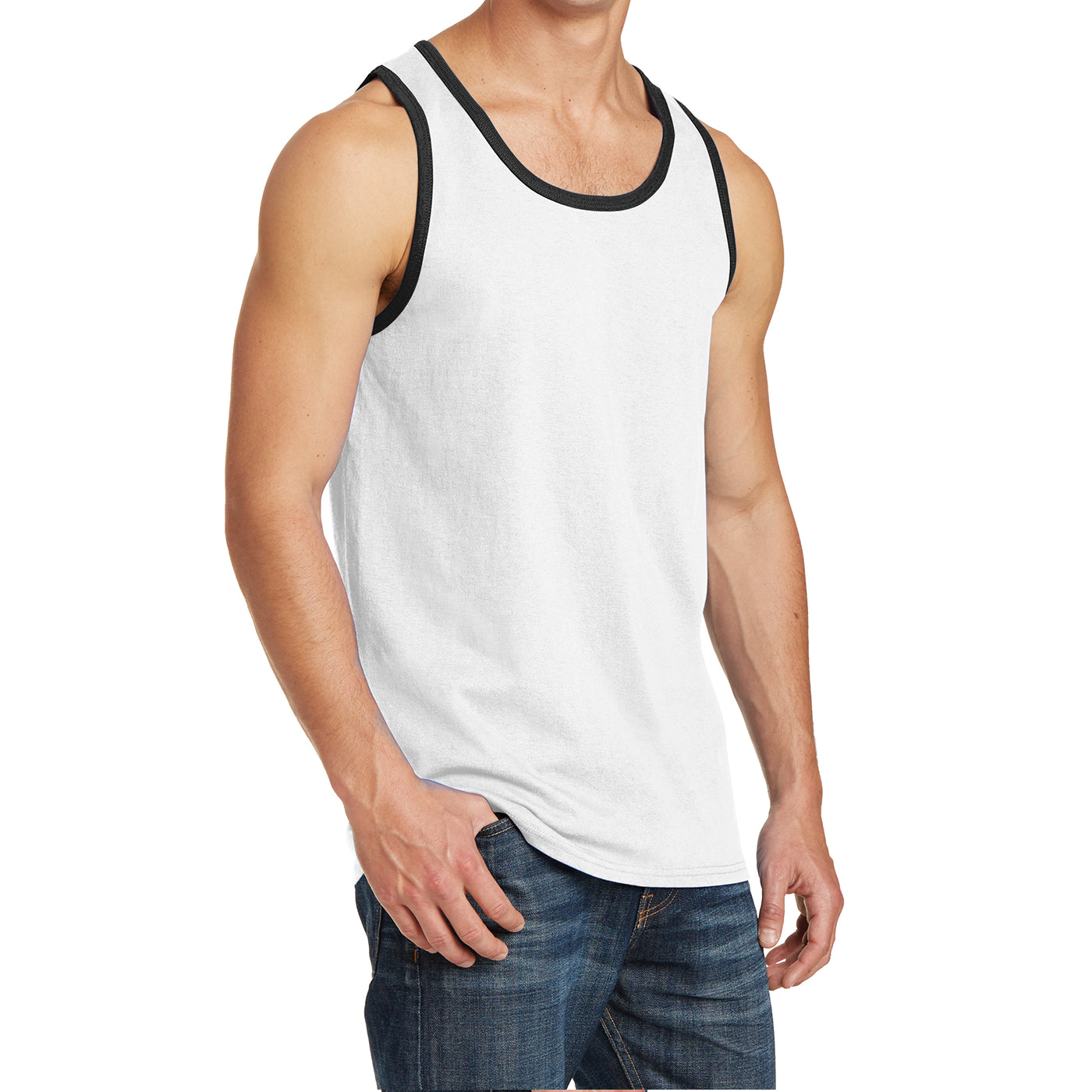 Men's Core Cotton Tank Top - White/ Jet Black - Side