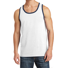 Men's Core Cotton Tank Top - White/ Navy - Front
