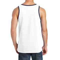 Men's Core Cotton Tank Top - White/ Navy - Back