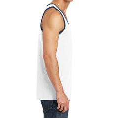 Men's Core Cotton Tank Top - White/ Navy - Side