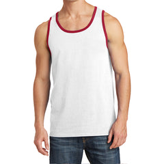 Men's Core Cotton Tank Top - White/ Navy - Side