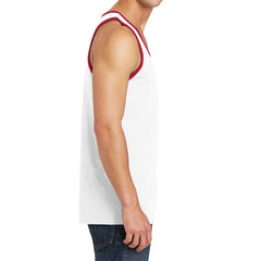 Men's Core Cotton Tank Top - White/ Red - Side