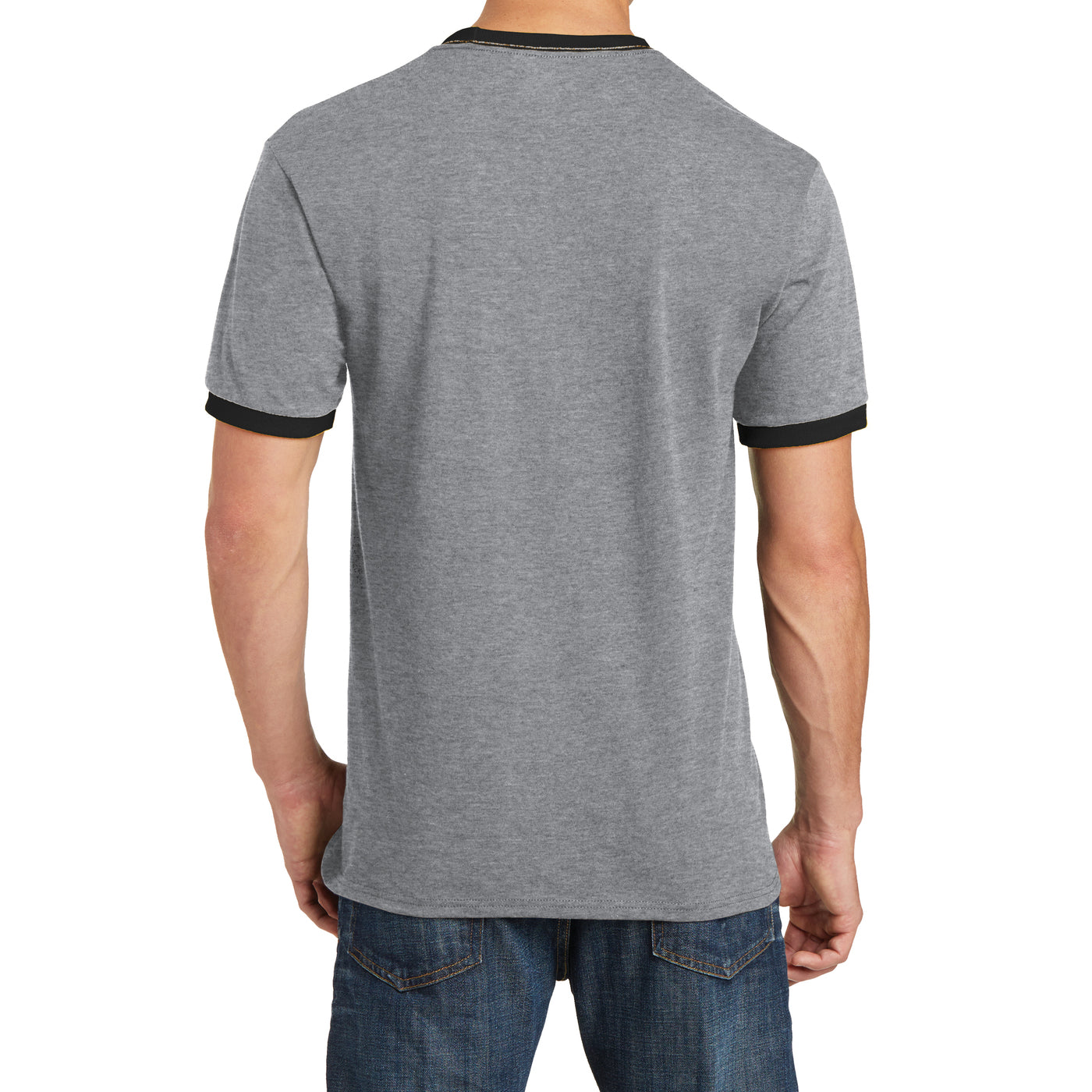Men's Core Cotton Ringer Tee - Athletic Heather/Jet Black - Back