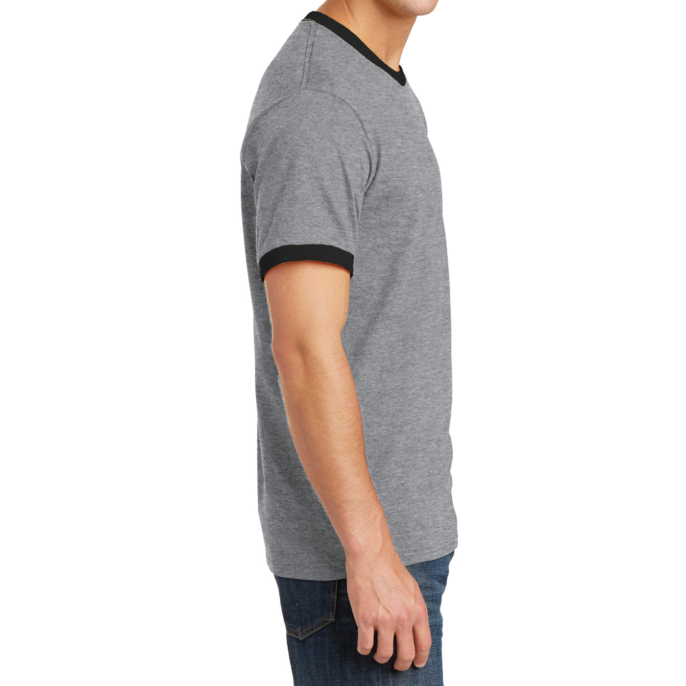 Men's Core Cotton Ringer Tee - Athletic Heather/Jet Black - Side