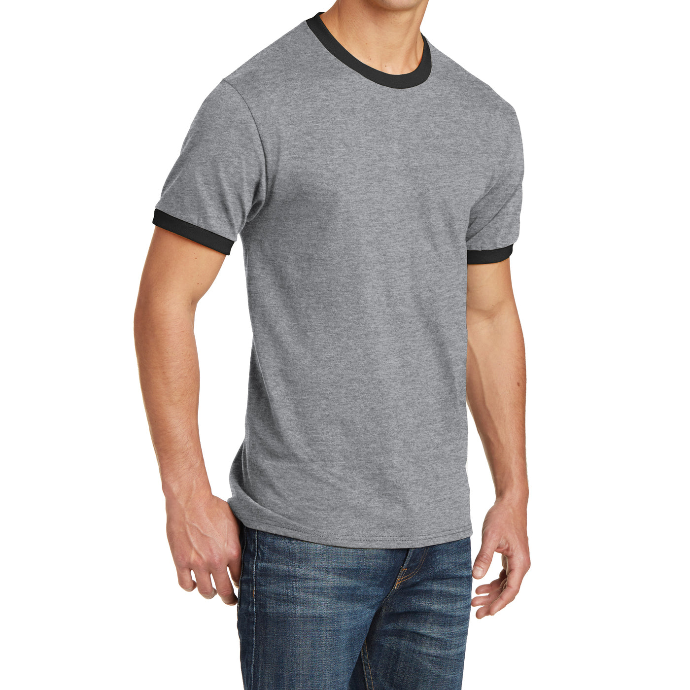 Men's Core Cotton Ringer Tee - Athletic Heather/Jet Black - Side