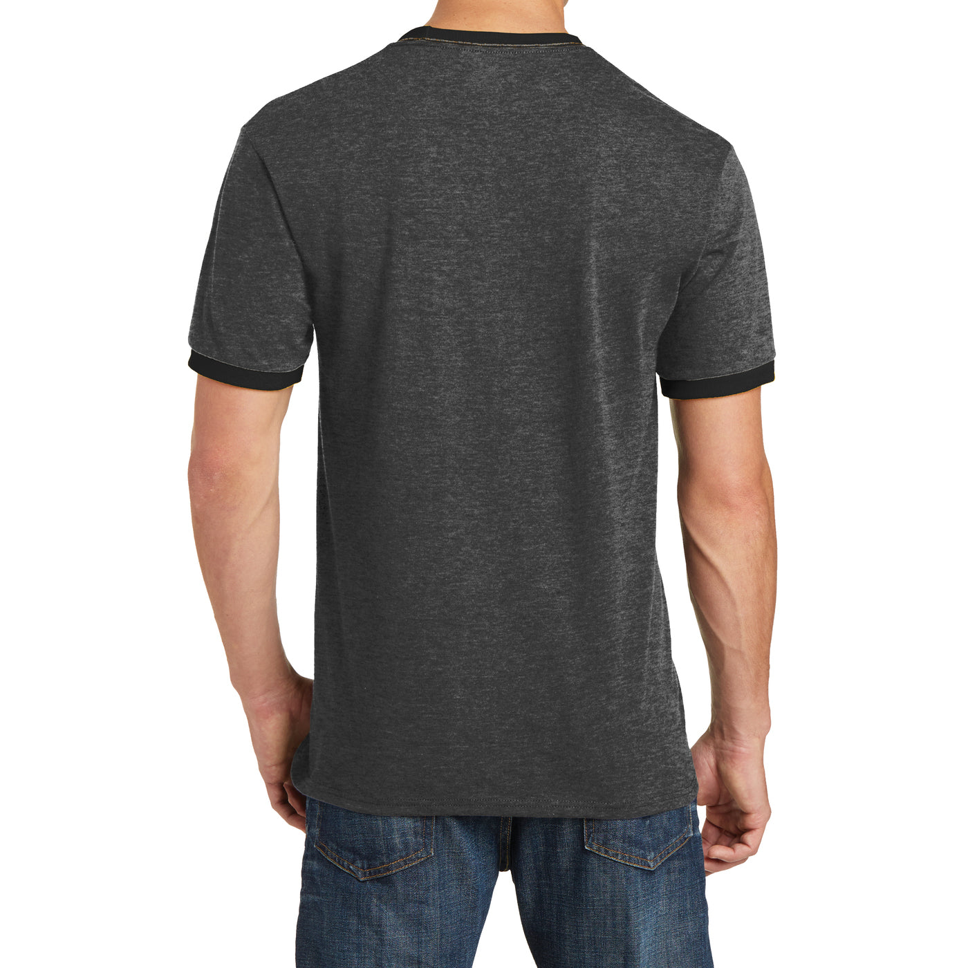 Men's Core Cotton Ringer Tee - Dark Heather Grey/Jet Black - Back
