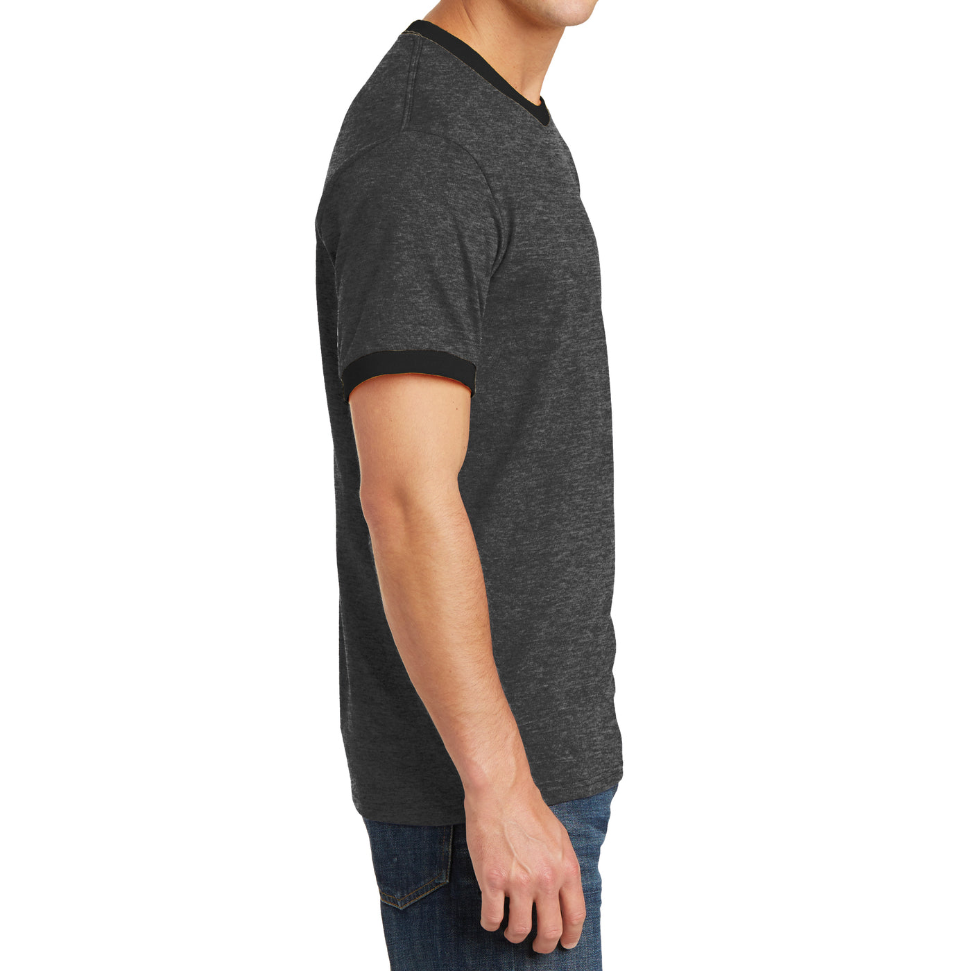 Men's Core Cotton Ringer Tee - Dark Heather Grey/Jet Black - Side