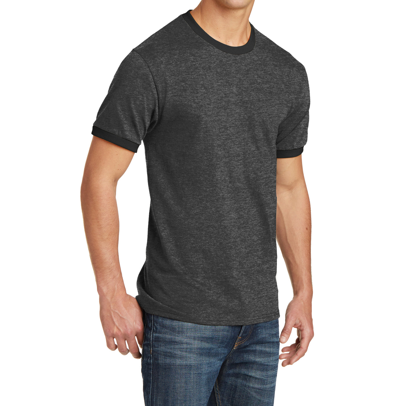 Men's Core Cotton Ringer Tee - Dark Heather Grey/Jet Black - Side