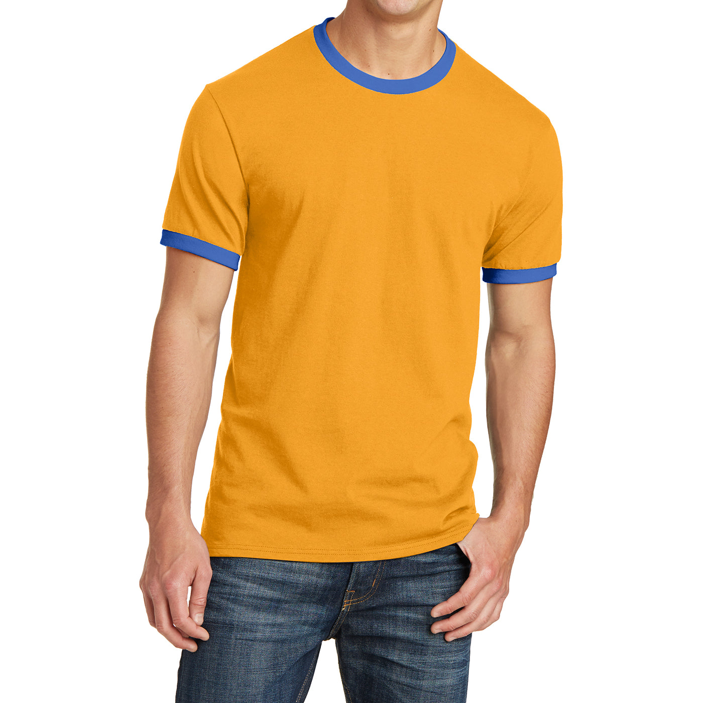 Men's Core Cotton Ringer Tee - Gold/Royal - Front