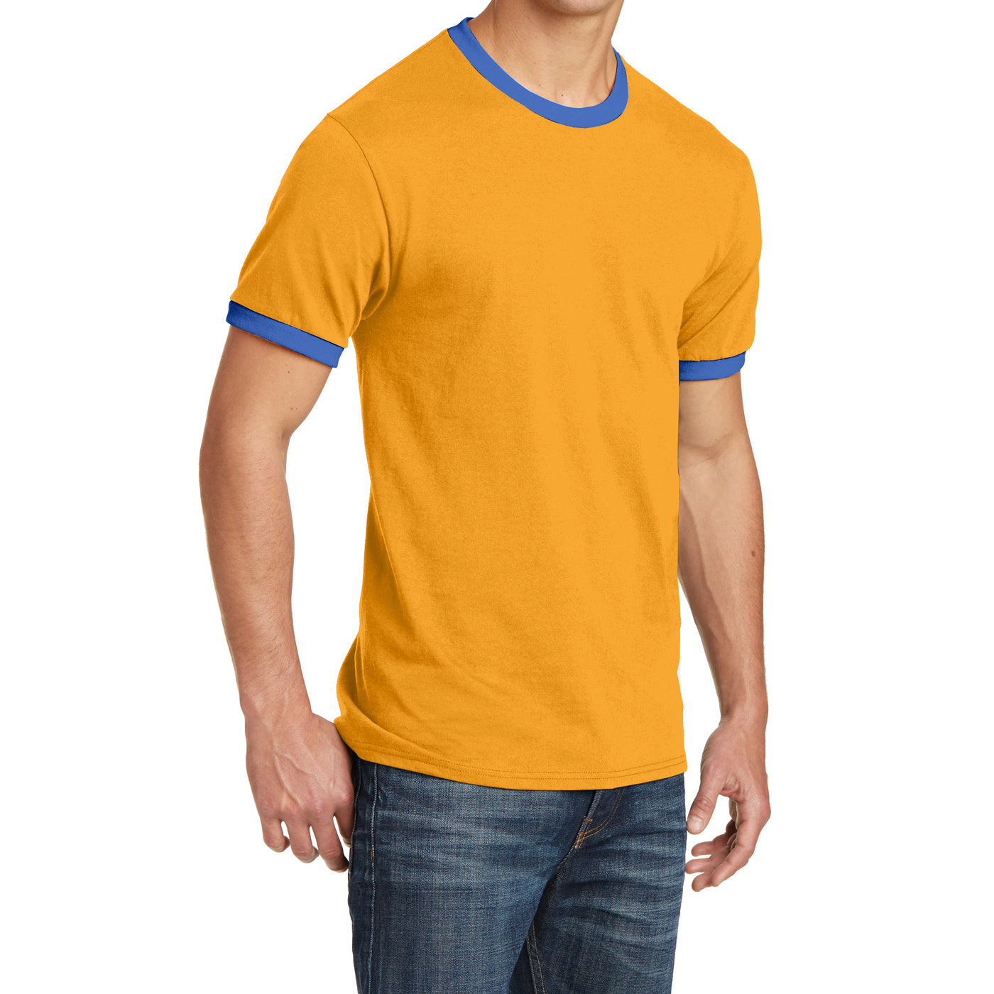 Men's Core Cotton Ringer Tee - Gold/Royal - Side