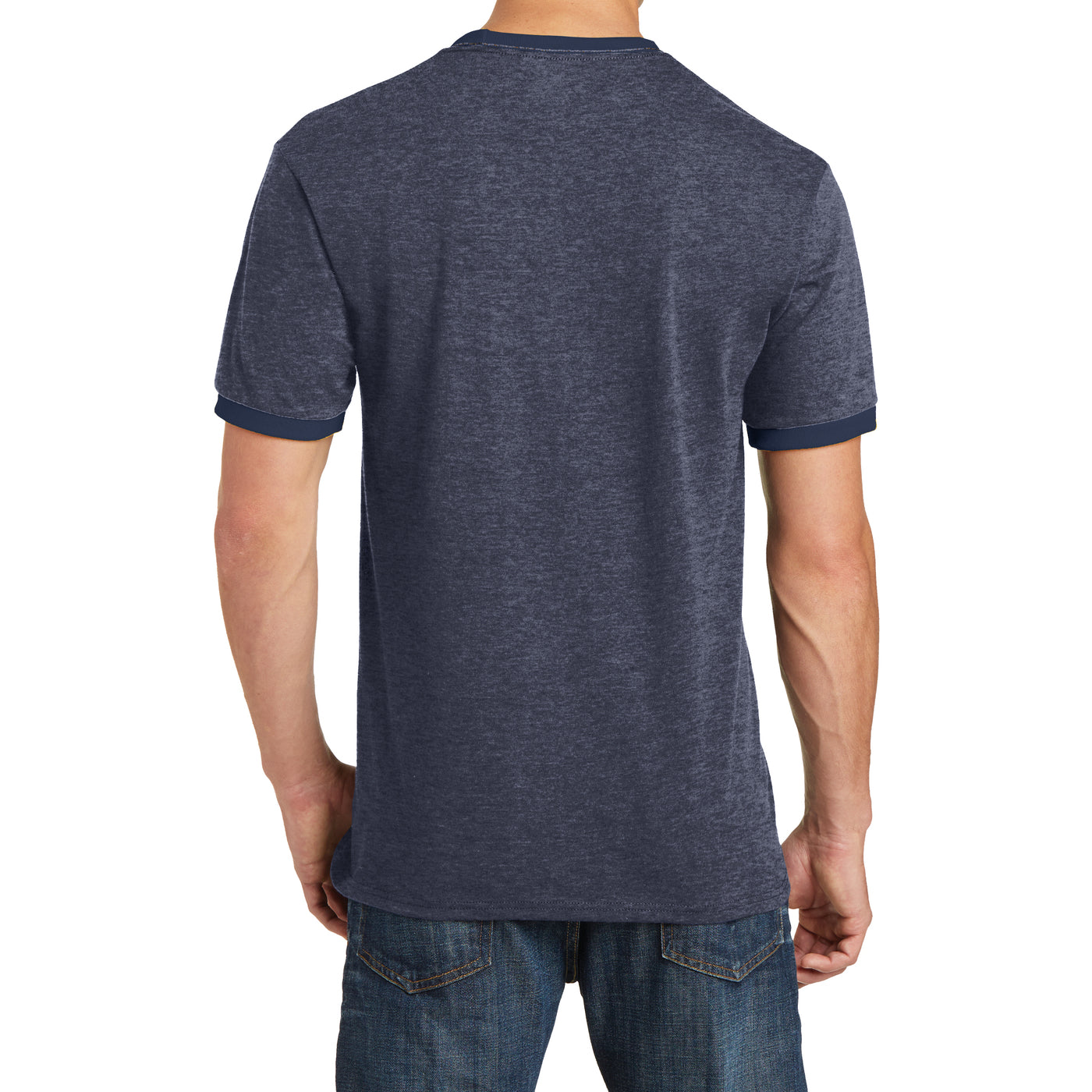 Men's Core Cotton Ringer Tee - Heather Navy/Navy - Back