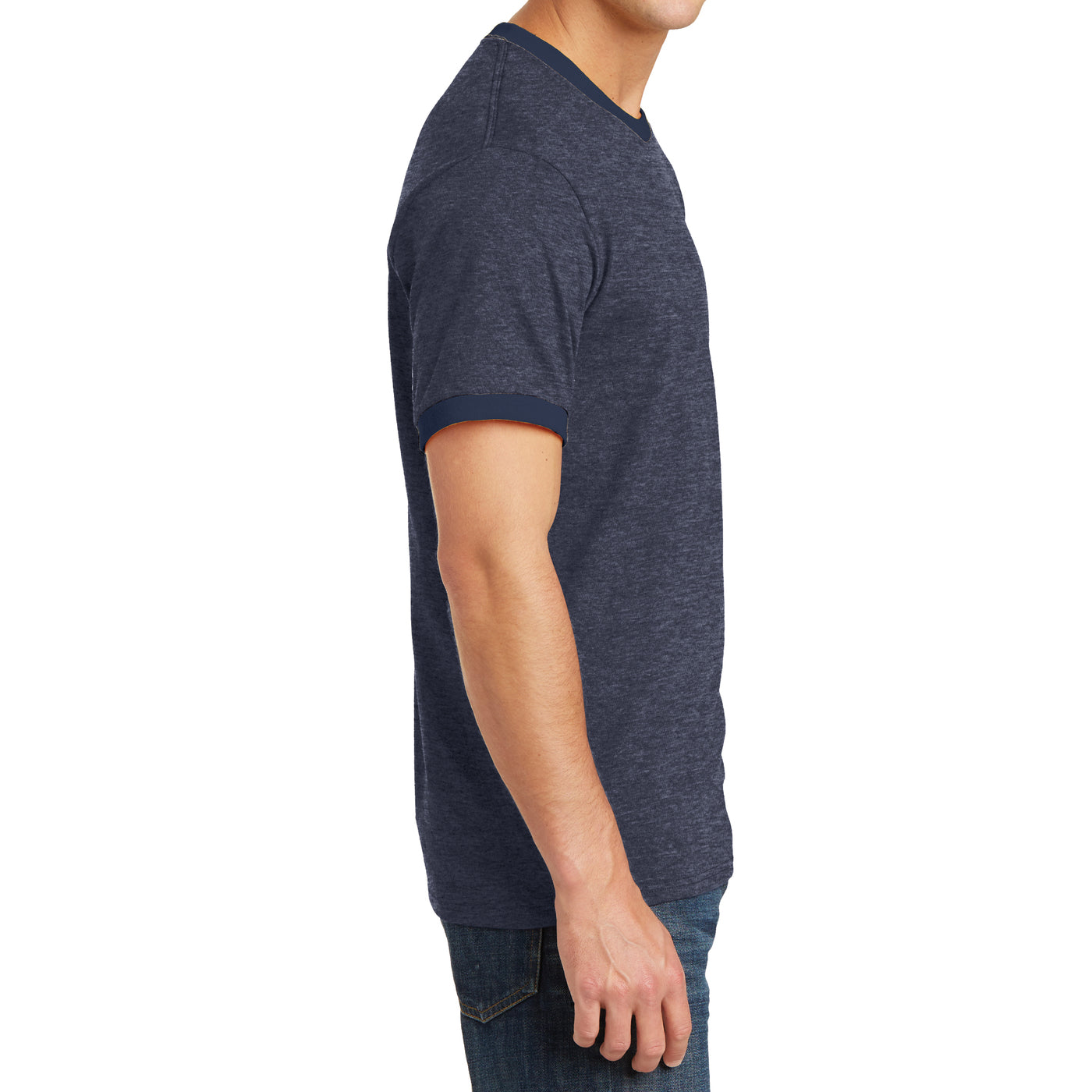 Men's Core Cotton Ringer Tee - Heather Navy/Navy - Side