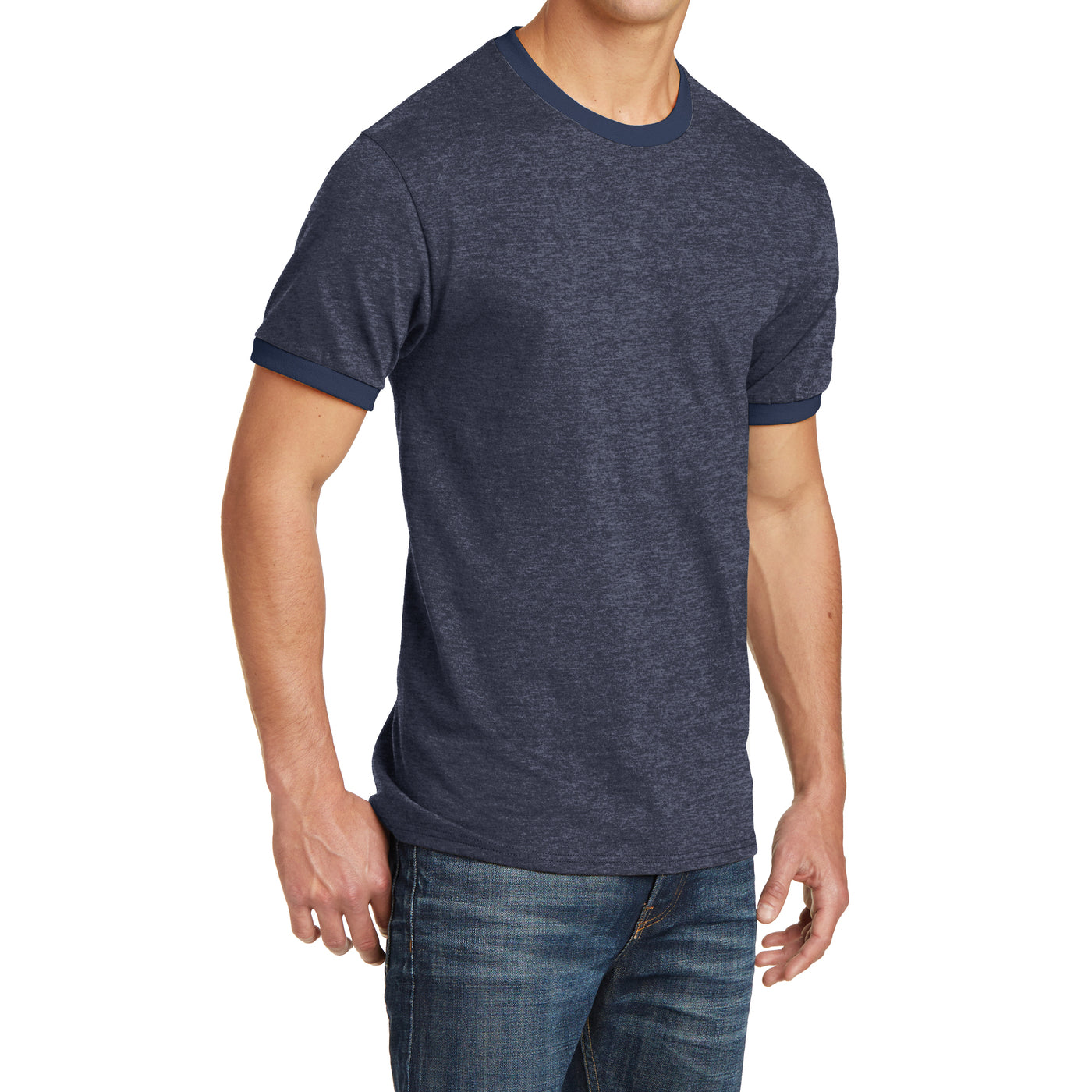 Men's Core Cotton Ringer Tee - Heather Navy/Navy - Side