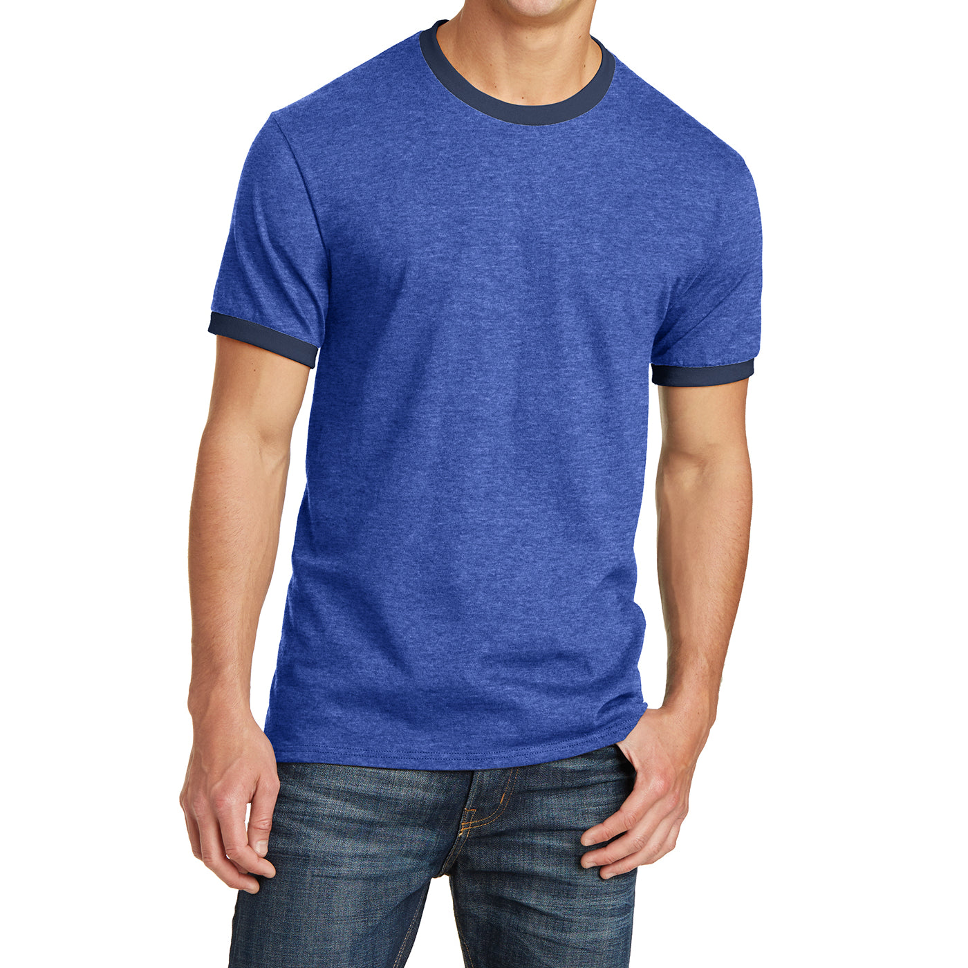 Men's Core Cotton Ringer Tee - Heather Royal/Navy - Front