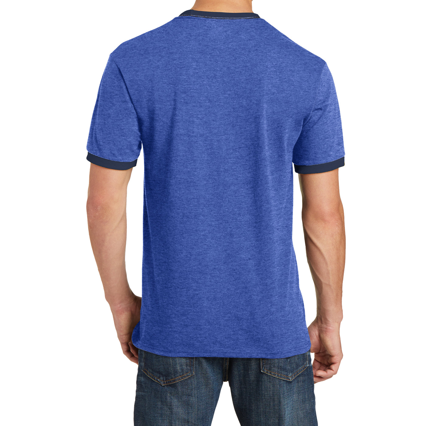 Men's Core Cotton Ringer Tee - Heather Royal/Navy - Back