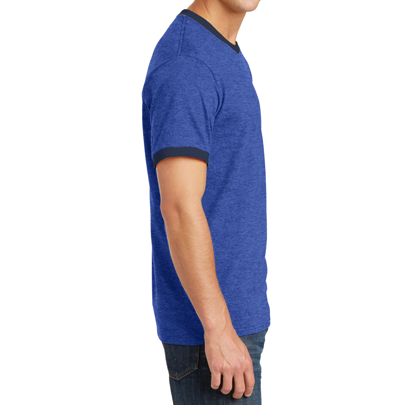 Men's Core Cotton Ringer Tee - Heather Royal/Navy - Side
