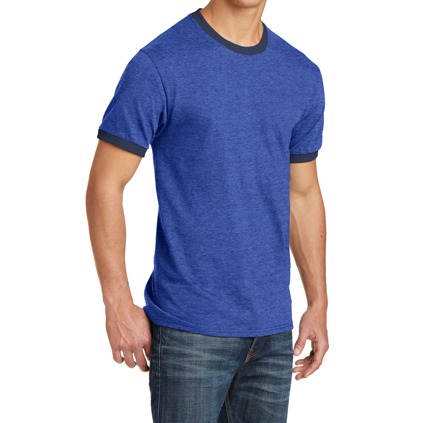 Men's Core Cotton Ringer Tee - Heather Royal/Navy - Side