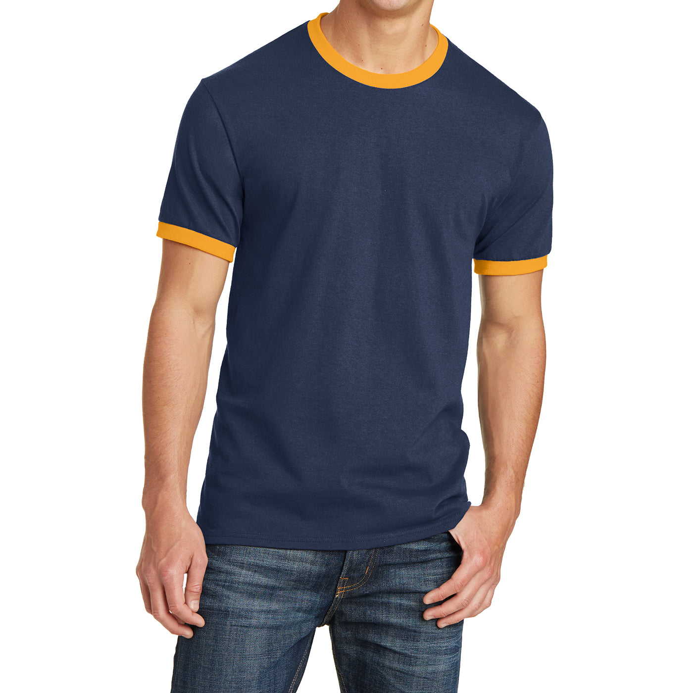 Men's Core Cotton Ringer Tee - Navy/Gold - Front