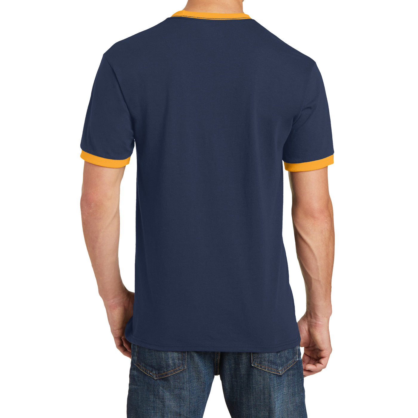Men's Core Cotton Ringer Tee - Navy/Gold - Back