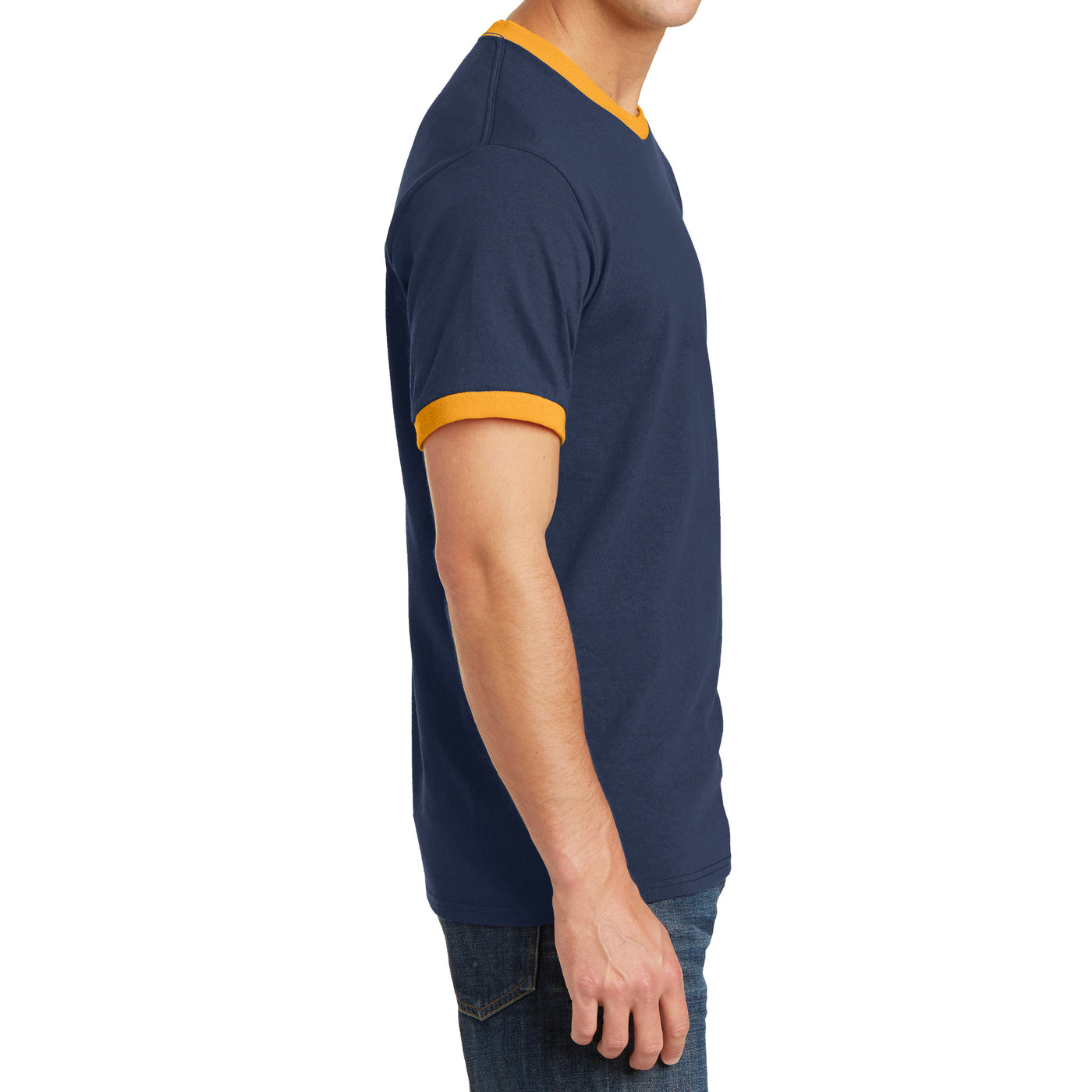 Men's Core Cotton Ringer Tee - Navy/Gold - Side