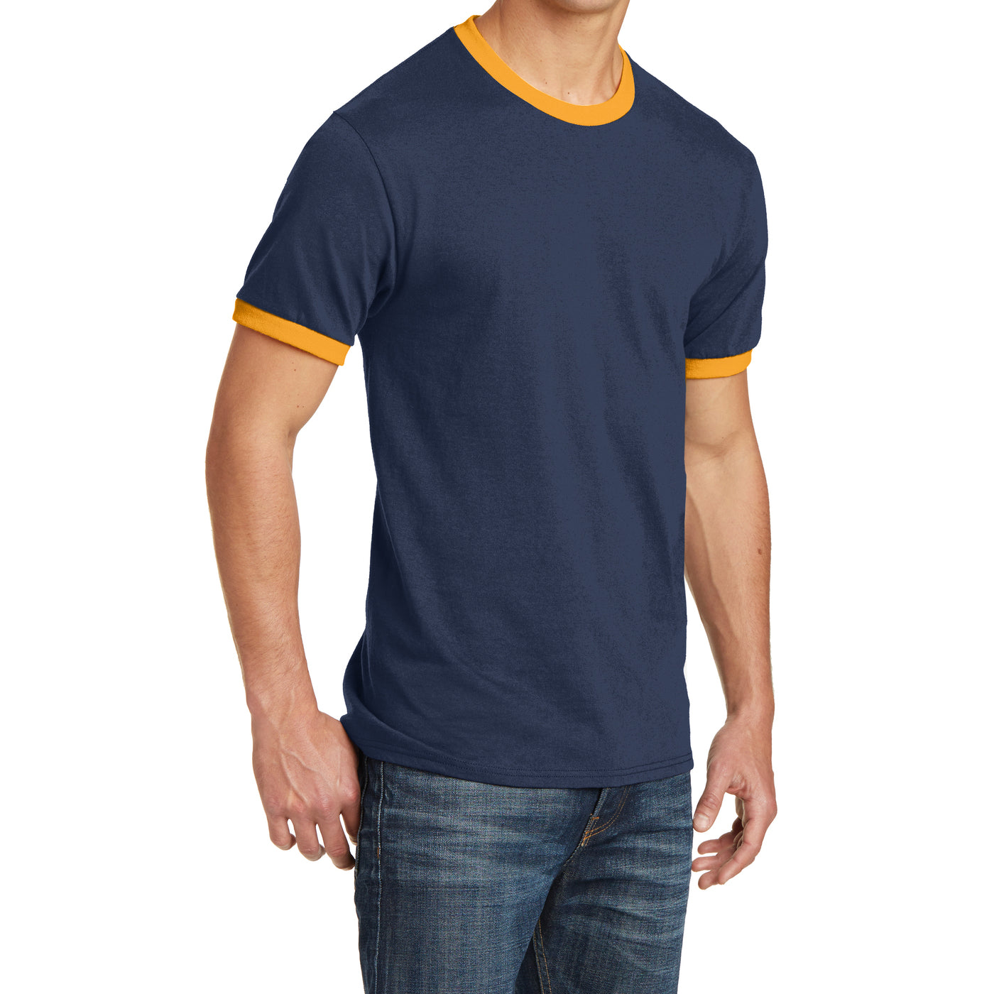 Men's Core Cotton Ringer Tee - Navy/Gold - Side