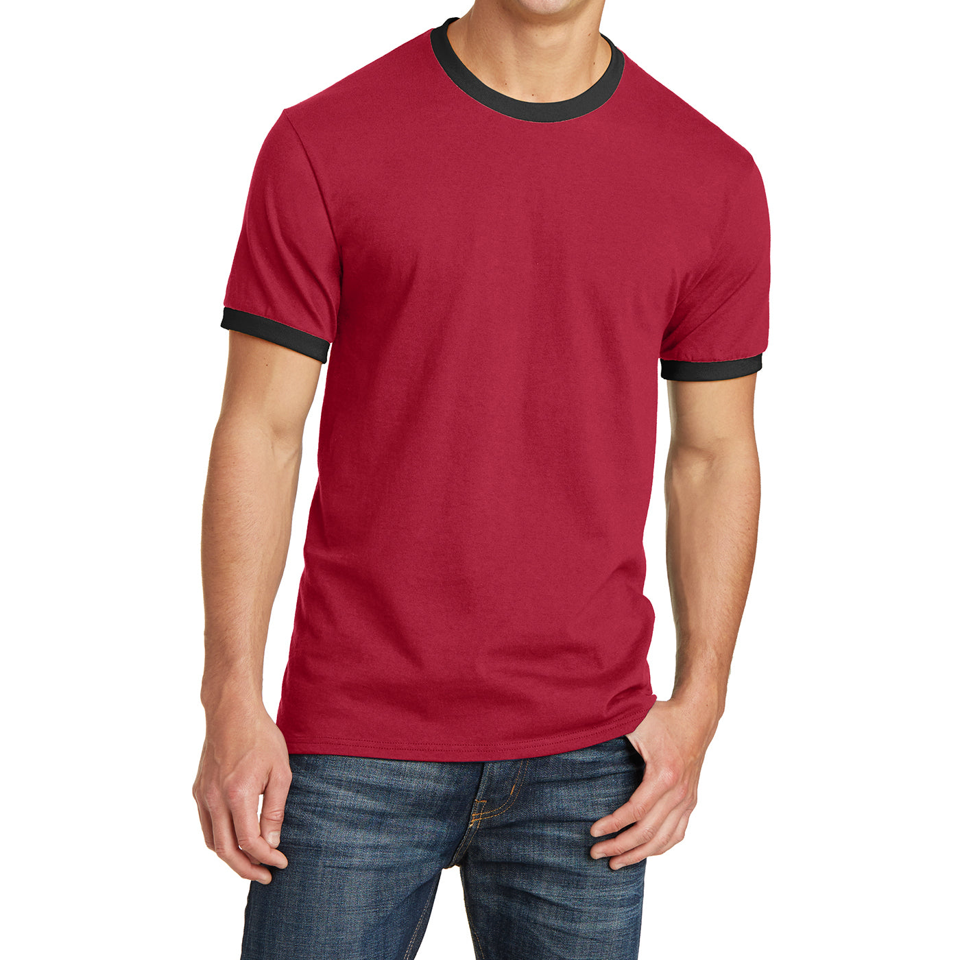 Men's Core Cotton Ringer Tee - Red/Jet Black - Front