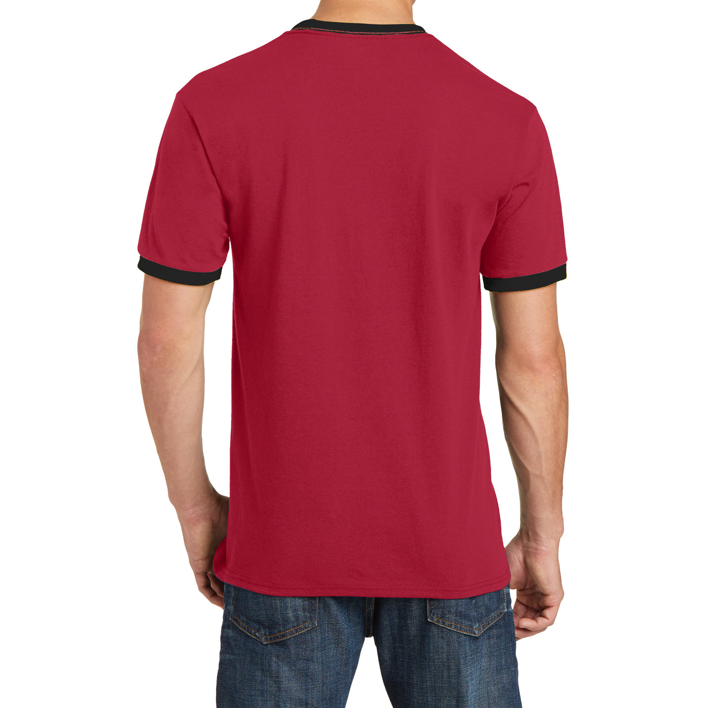 Men's Core Cotton Ringer Tee - Red/Jet Black - Back