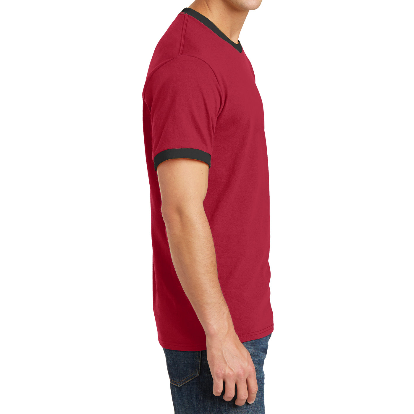 Men's Core Cotton Ringer Tee - Red/Jet Black - Side